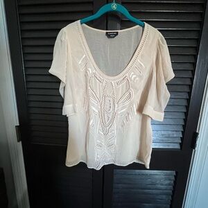 bebe Cream Embroidered Blouse